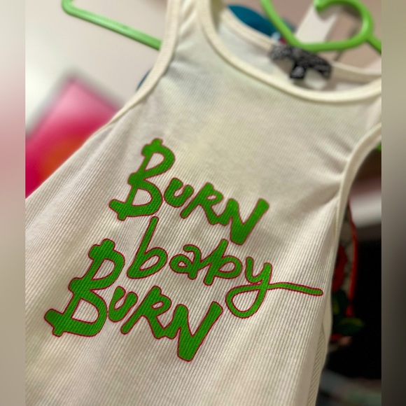 Dolls Kill Baby's Gotta Burn Cropped White Stretch Ribbed Jersey Tank Top (S) - Picture 4 of 7
